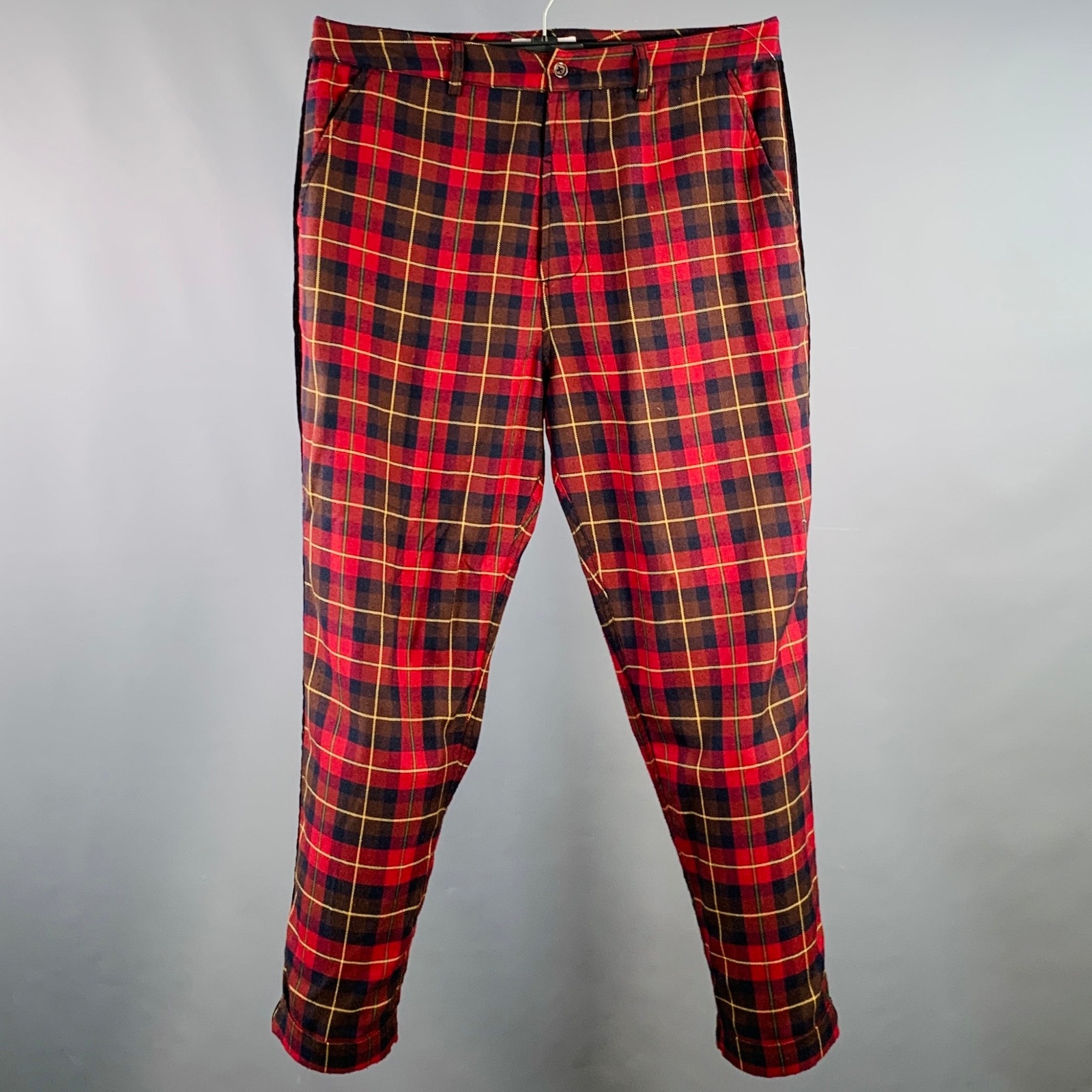 Universal Works Size 32 Multi Color Plaid Polyester Blend Button Fly Dress Pants